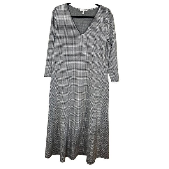 Retro Plaid Tweed Dress XL Black Preppy Academia Neutral Festive Holiday Classic - Picture 1 of 9